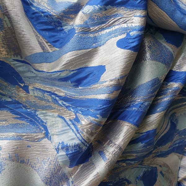 Blue comet brocade jacquard fabric - Image 4