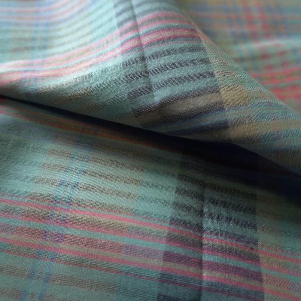 Green Aqua Check Stripe - Yarn Dyed Cotton - Image 7